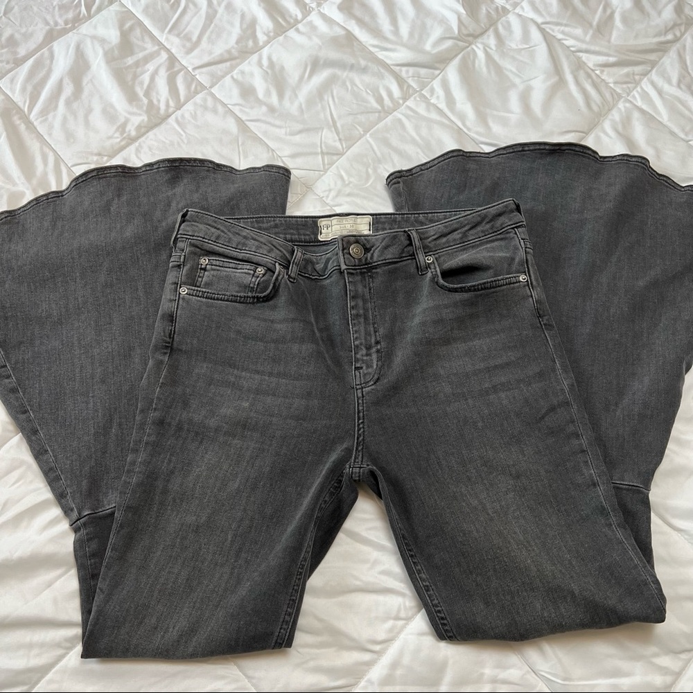 Free People Ruffle Super Flare Jeans - Picture 2 of 6